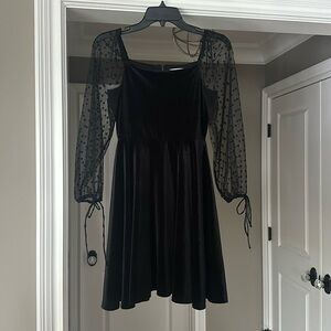 Black velvet Rare Editions girls dress , sheer sleeves with ribbon detail